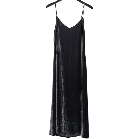 Reformation Size S Gaia Velvet V-Neck Midi Slip Dress in Caviar Slate Grey - Picture 2 of 6